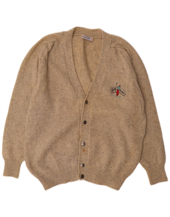 SHETLAND Pull Cardigan Homme XL Laine Mouchetée Beige