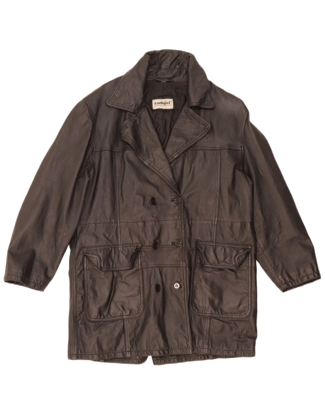 Conbipel Manteau en Cuir Oversize Femme IT 42 Cuir Noir Moyen