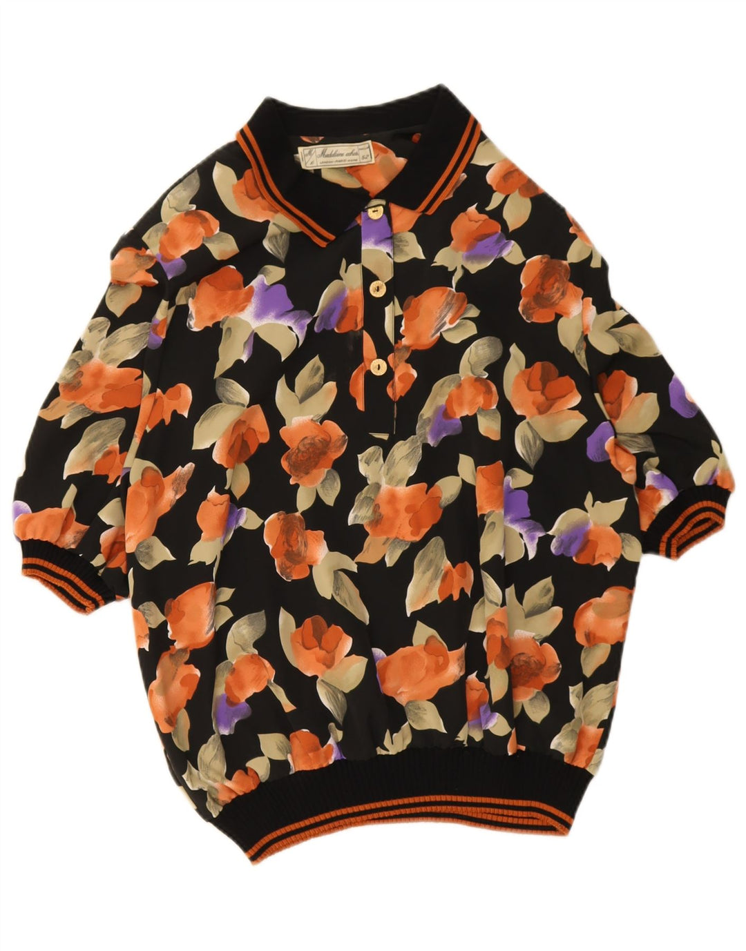 Chemise pull femme vintage IT 52 2XL Noir Floral