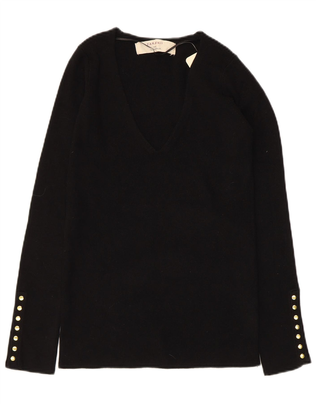 ZARA Pull col en V pour femme UK 12 Rayonne noire moyenne