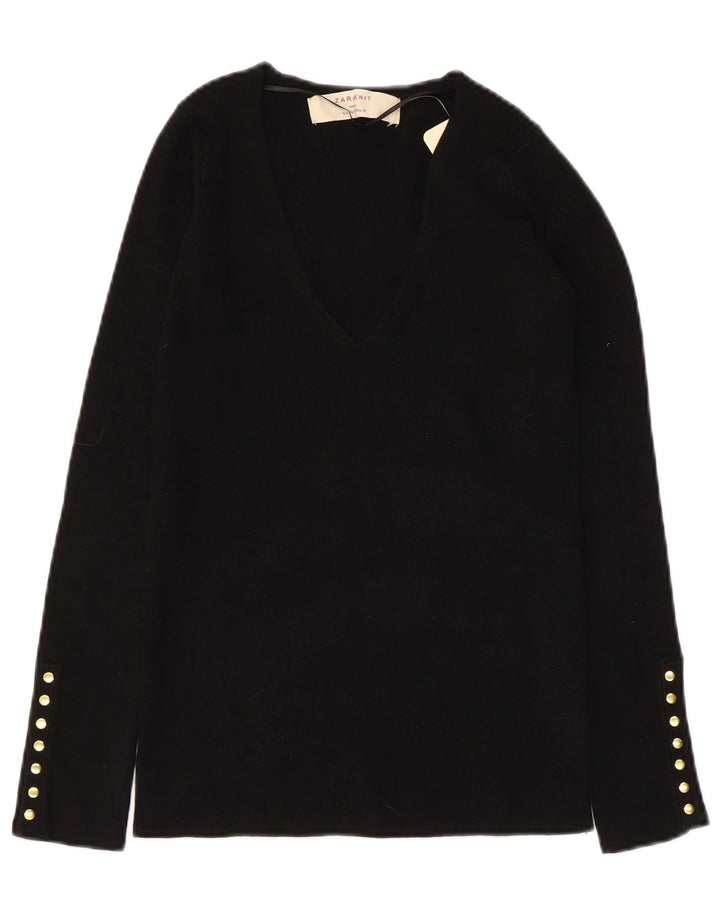 ZARA Pull col en V pour femme UK 12 Rayonne noire moyenne