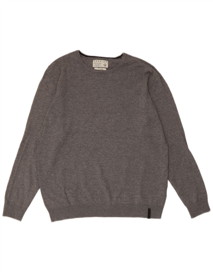JACK & JONES Pull Col Rond Ajusté Homme Gris Moyen Coton