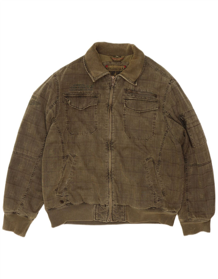 CAMP DAVID Veste Bomber Homme UK 44 2XL Kaki à Carreaux