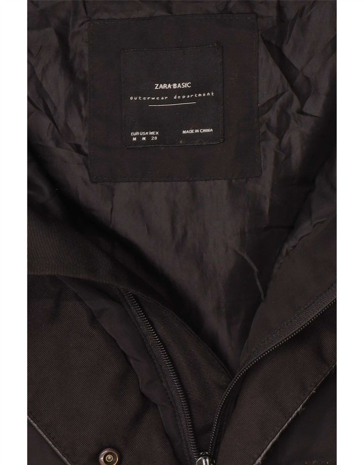 Zara Manteau rembourré à capuche pour femme UK 14 Medium Noir
