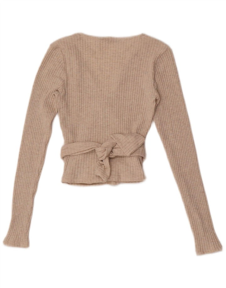Zara Womens Crop Wrap Cardigan Top UK 12 Polyester Beige Moyen