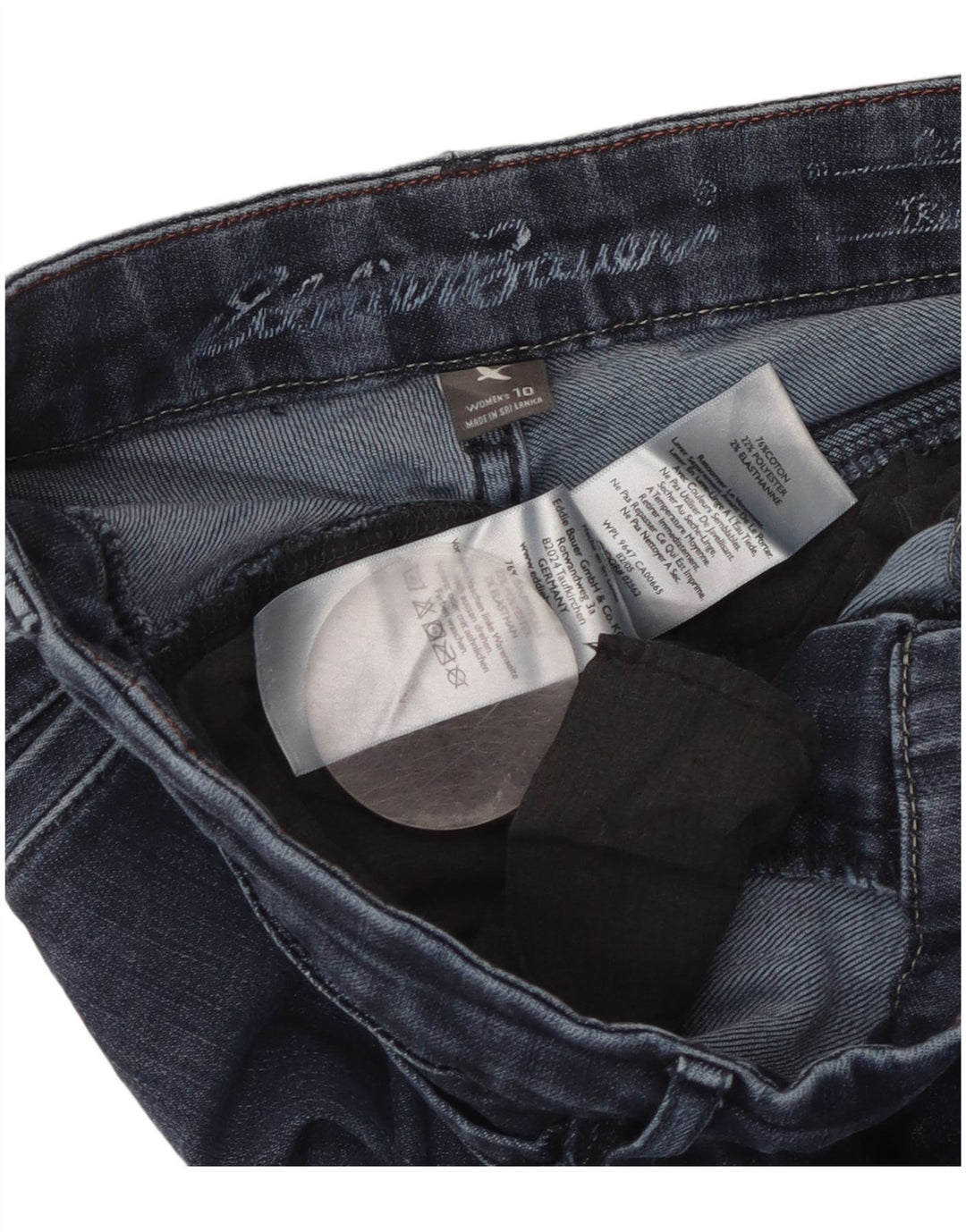 Eddie Bauer Jean bootcut courbé pour femme US 10 Large W32 L31 Bleu marine en coton