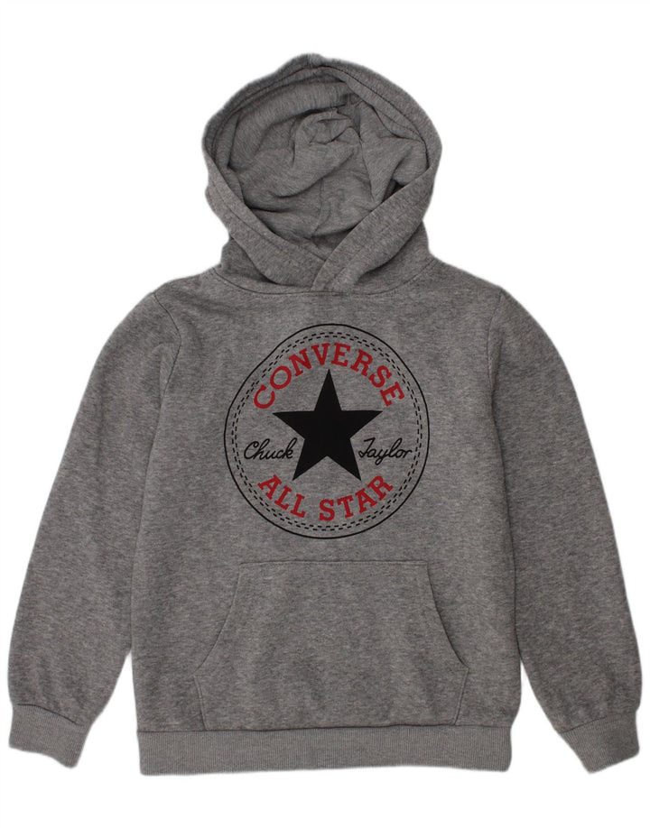 CONVERSE Boys Graphic Hoodie Jumper 6-7 Years Grey Cotton