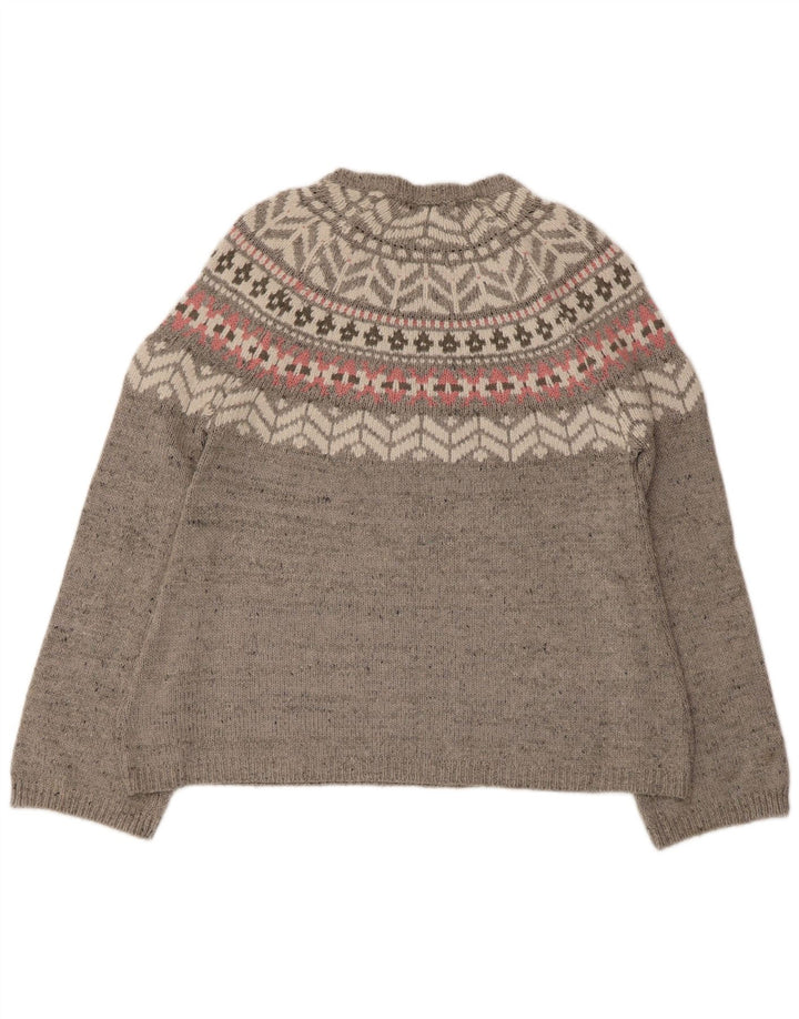 Marks & Spencer Pull col bateau pour femme UK 12 Gris moyen Fair Isle