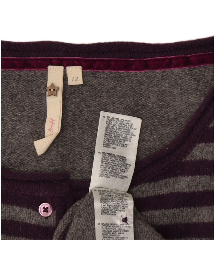 Pull Cardigan White Stuff Femme UK 12 Laine Rayée Gris Moyen