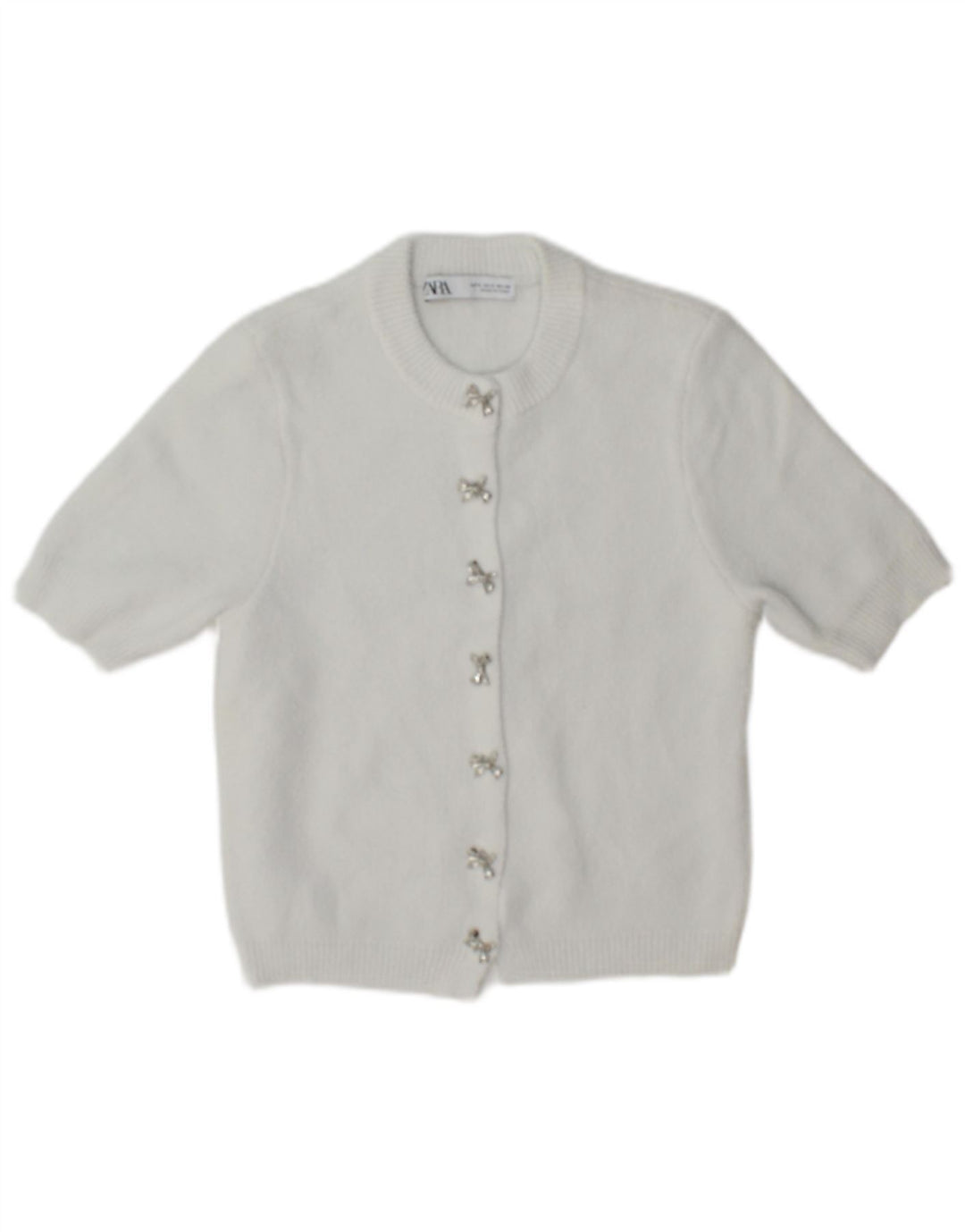 Zara Womens Cardigan à manches courtes Pull UK 10 Petit Blanc Polyamide