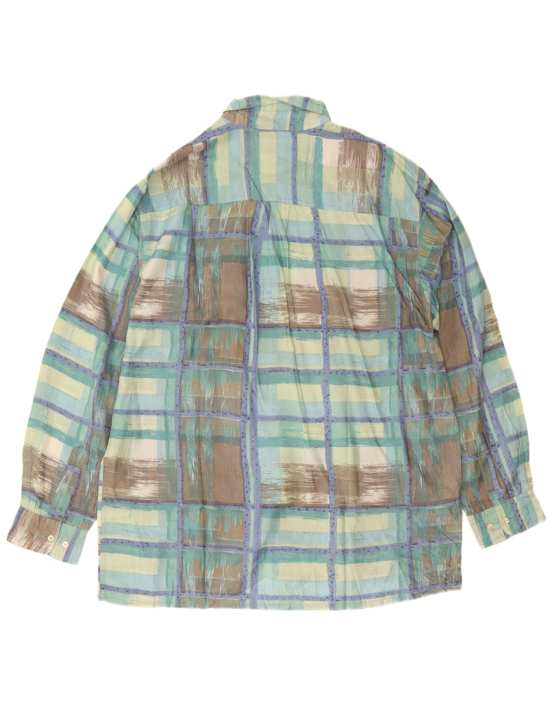 vintage Chemise Homme XL Vert Check Soie