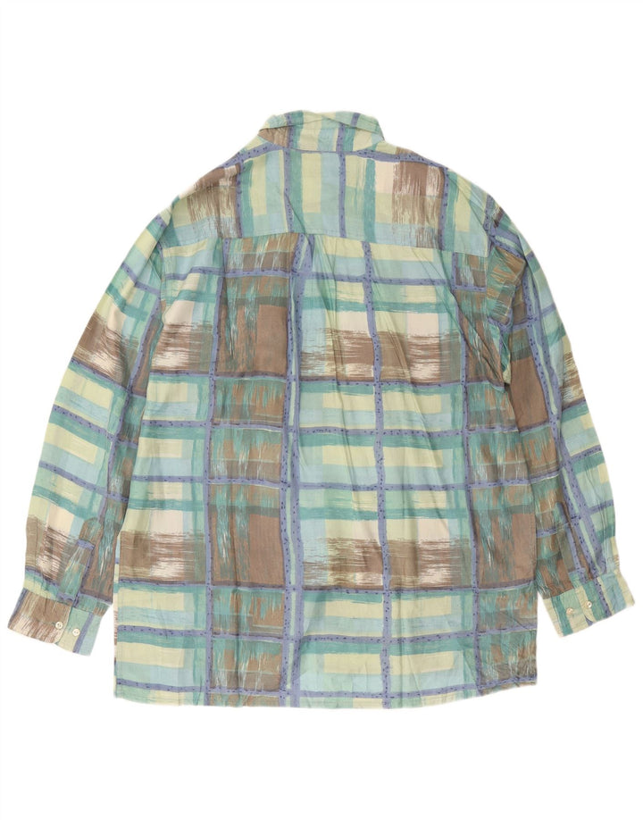 vintage Chemise Homme XL Vert Check Soie