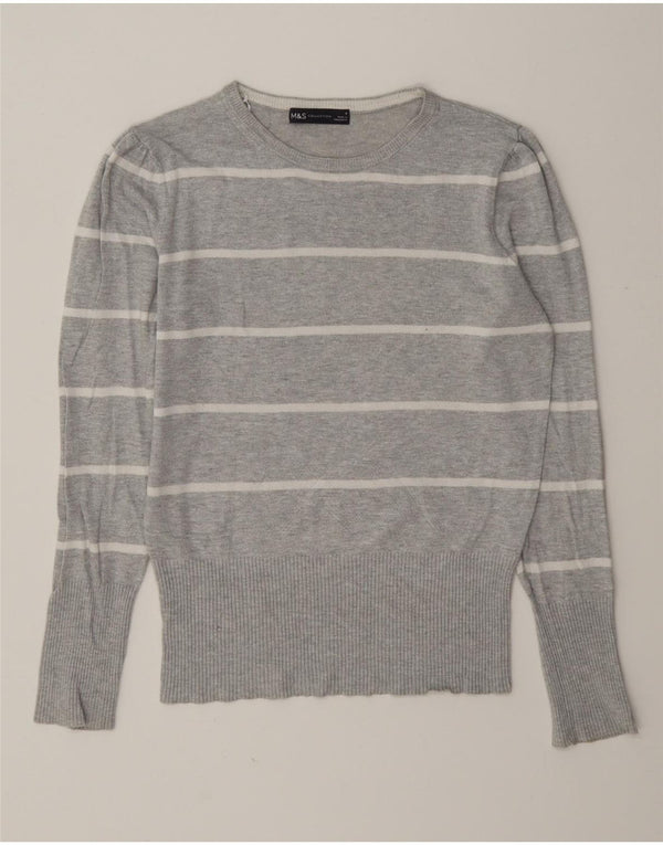 Marks & Spencer Pull ras du cou pour femme UK 8 Petit gris rayé