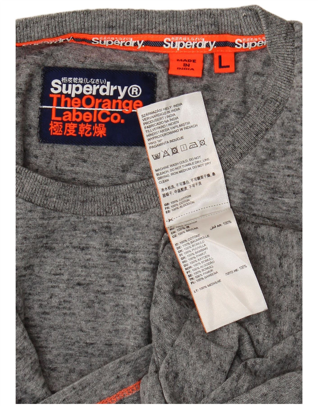 Superdry Homme T-Shirt Top Large Gris Moucheté Coton