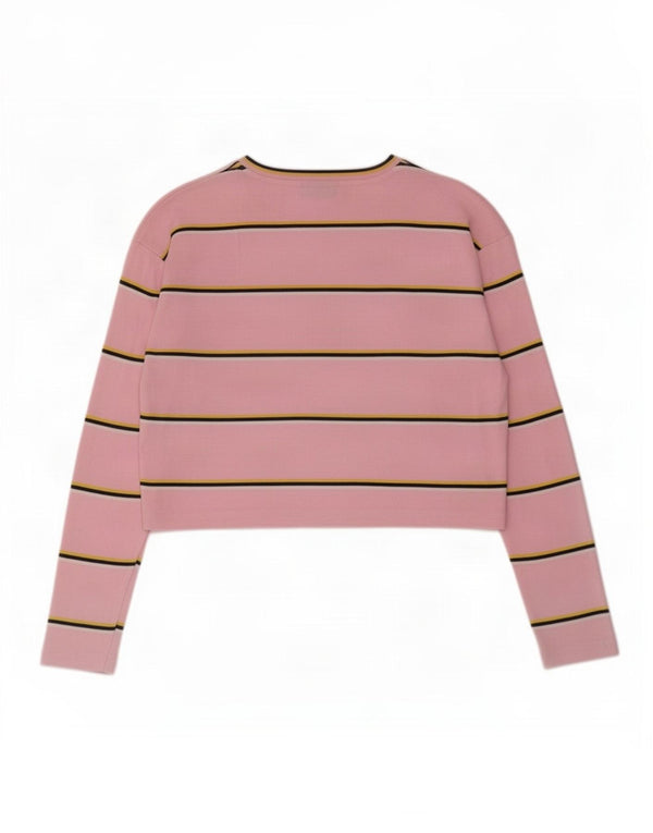 Topshop Femme Crop Top Manches Longues UK 4 XS Rose Rayé Coton