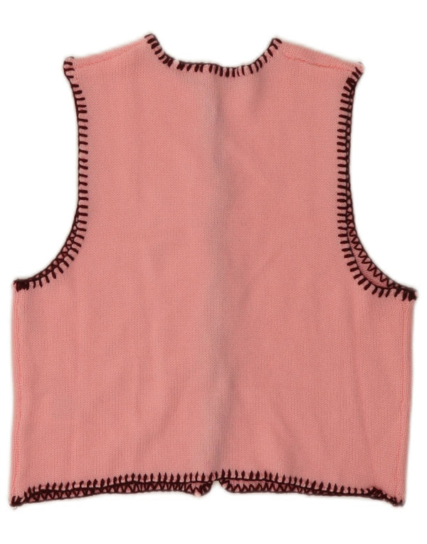 VINTAGE Femmes Crop Sans Manches Cardigan Pull UK 6 XS Rose Acrylique