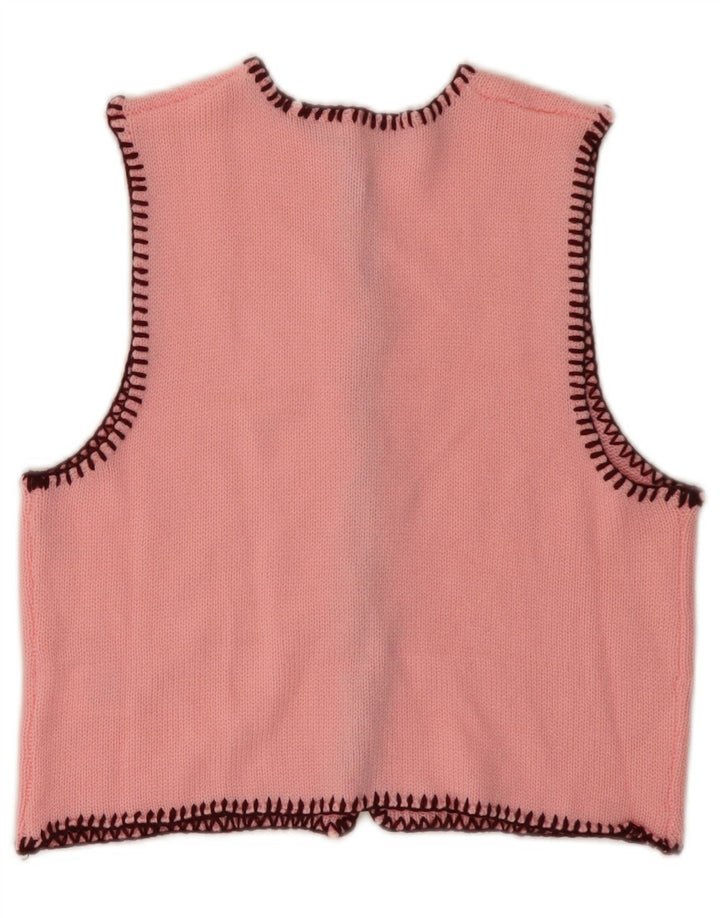 VINTAGE Femmes Crop Sans Manches Cardigan Pull UK 6 XS Rose Acrylique