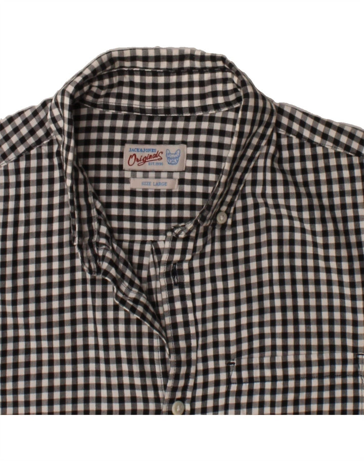 JACK & JONES Mens Flannel Shirt Large Black Gingham Cotton Vintage Jack & Jones and Second-Hand Jack & Jones from Messina Hembry 