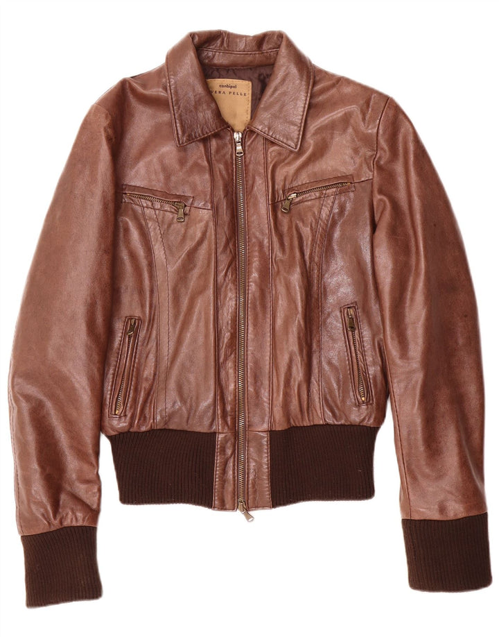 Conbipel Blouson Bomber En Cuir Femme IT 44 Marron Moyen