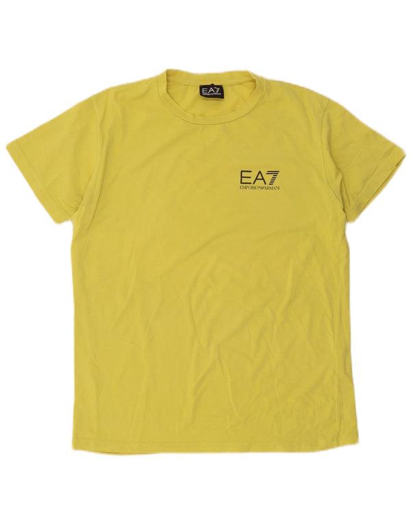 Emporio Armani T-shirt graphique pour femme UK 14 Grand coton jaune