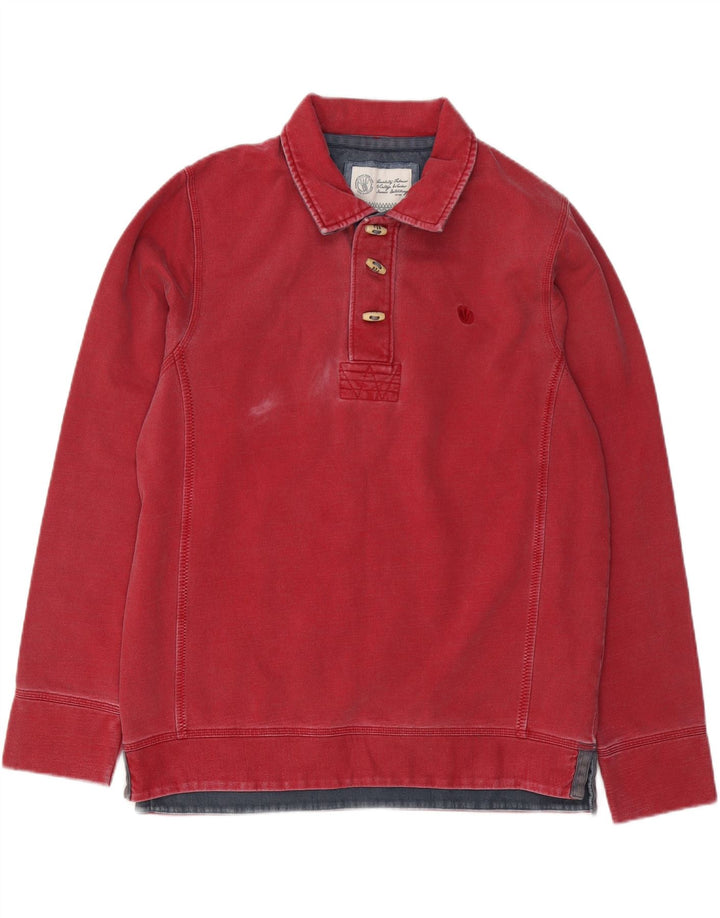 FAT FACE Sweat-Shirt Graphique à Col Polo Homme Rouge Moyen Coton