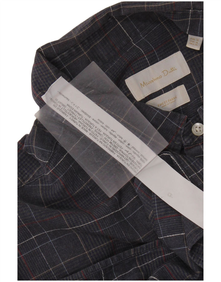 MASSIMO DUTTI Chemise Homme XL Bleu Marine Pied de Poule Coton