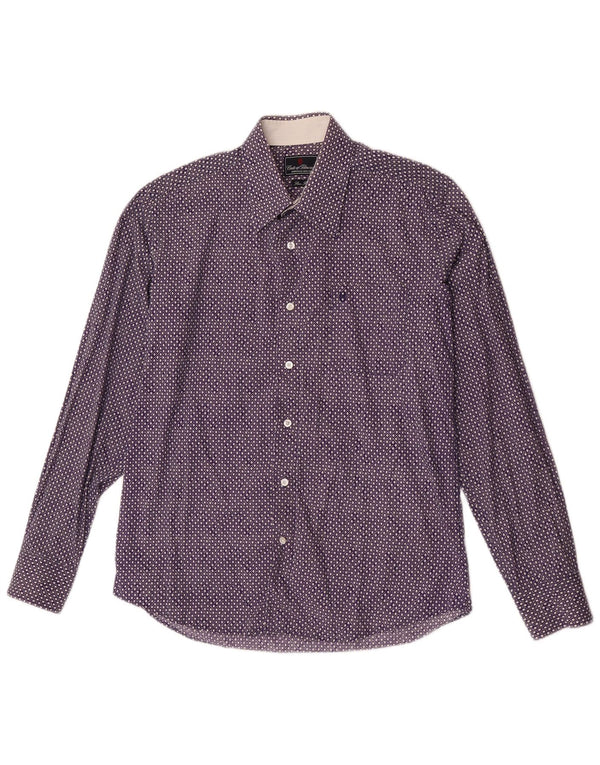 Conte of Florence Mens Slim Fit Shirt Large Navy Blue Geometric Cotton