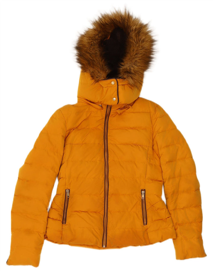 Zara Veste matelassée à capuche pour femme UK 12 Polyester jaune moyen