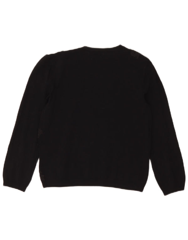 Zara Pull court à col bateau pour femme UK 12 en viscose florale noire moyenne