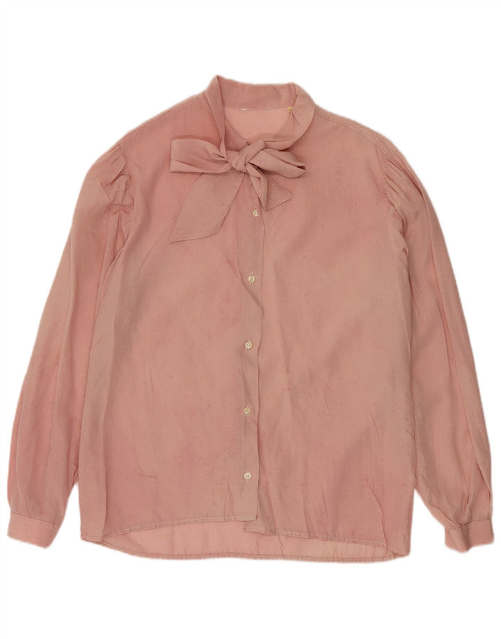 vintage Femme Front Tie Shirt Blouse IT 46 Grand Rose Géométrique