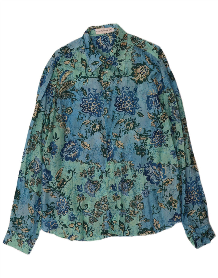 Chemise homme vintage 2XL Soie florale bleue
