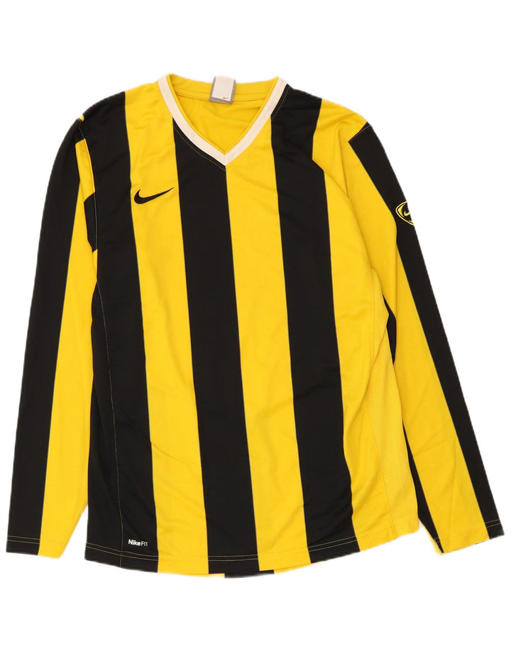 Nike Homme Haut à manches longues UK 39/41 Polyester rayé jaune moyen