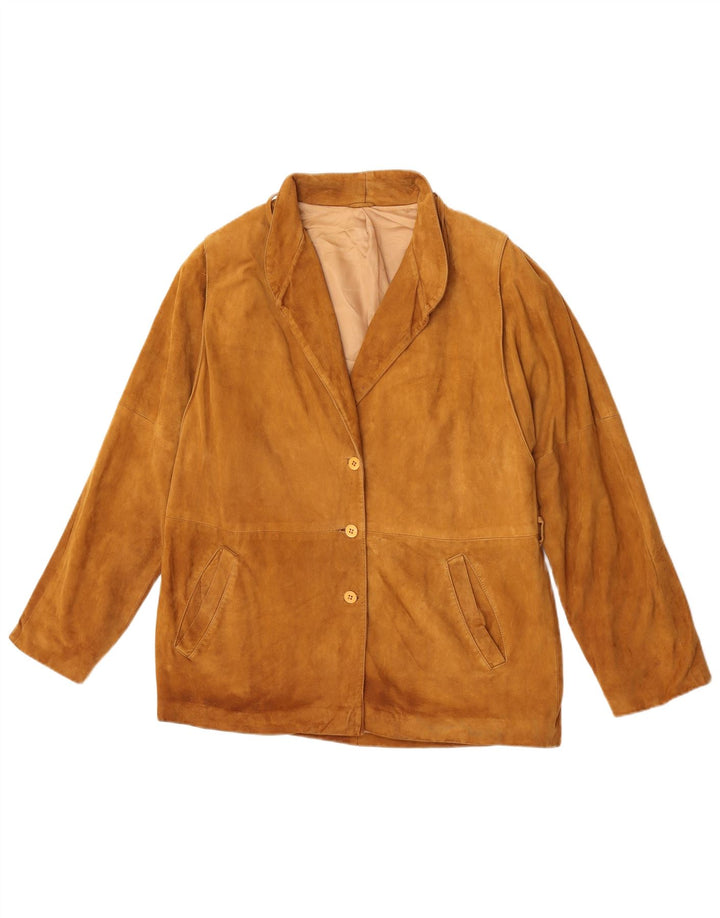 vintage Femme 3 Boutons Blazer En Daim Veste IT 48 XL Cuir Marron