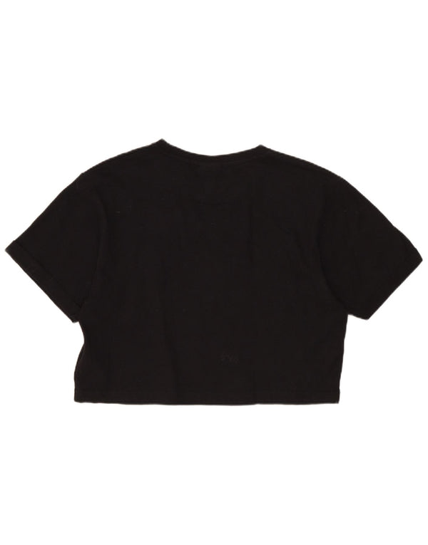 Ellesse Womens Loose Fit Crop Graphic T-Shirt Top UK 6 XS Noir Coton