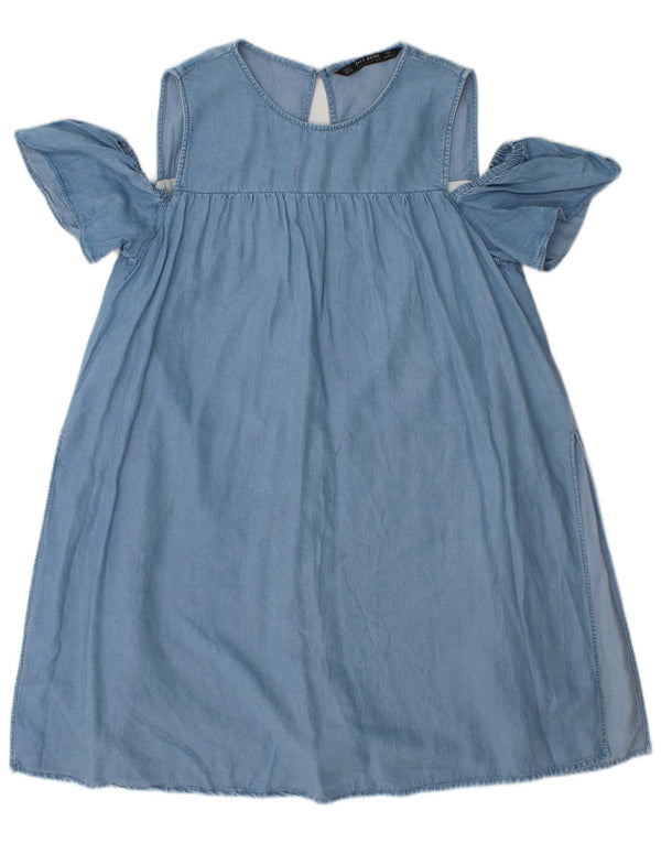 Zara Robe trapèze surdimensionnée à épaules dénudées pour femme UK 10 Petit Lyocell Bleu