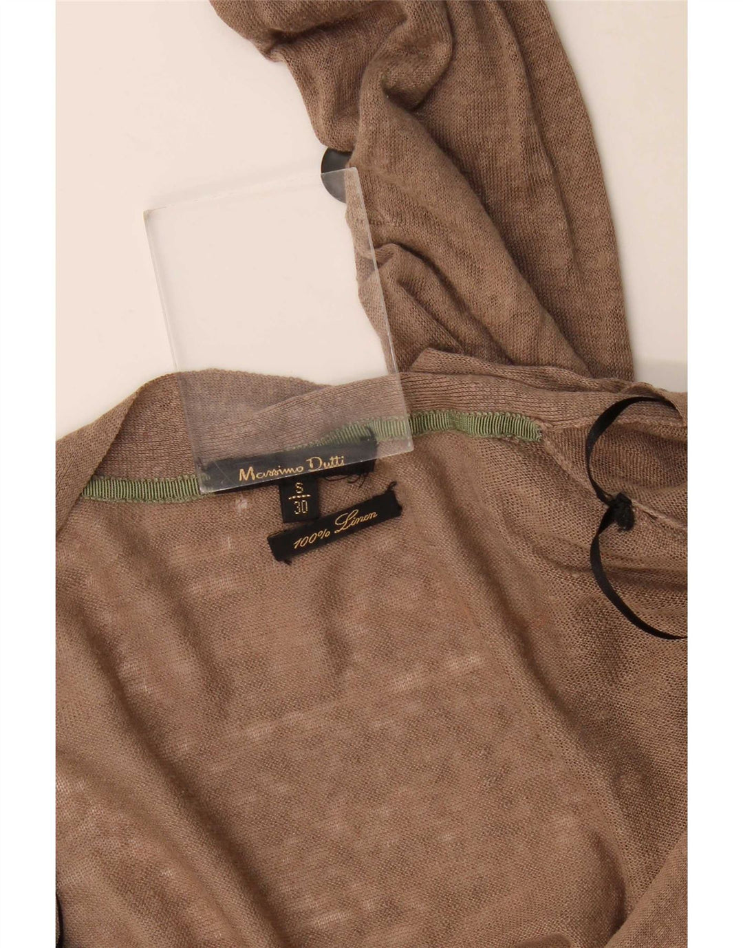 Massimo Dutti Pull Cardigan Femme UK 10 Petit Lin Marron
