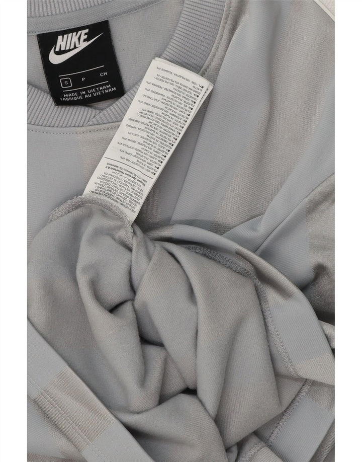 Nike Womens Crop T-Shirt Top UK 10 Petit Gris Rayé Polyester