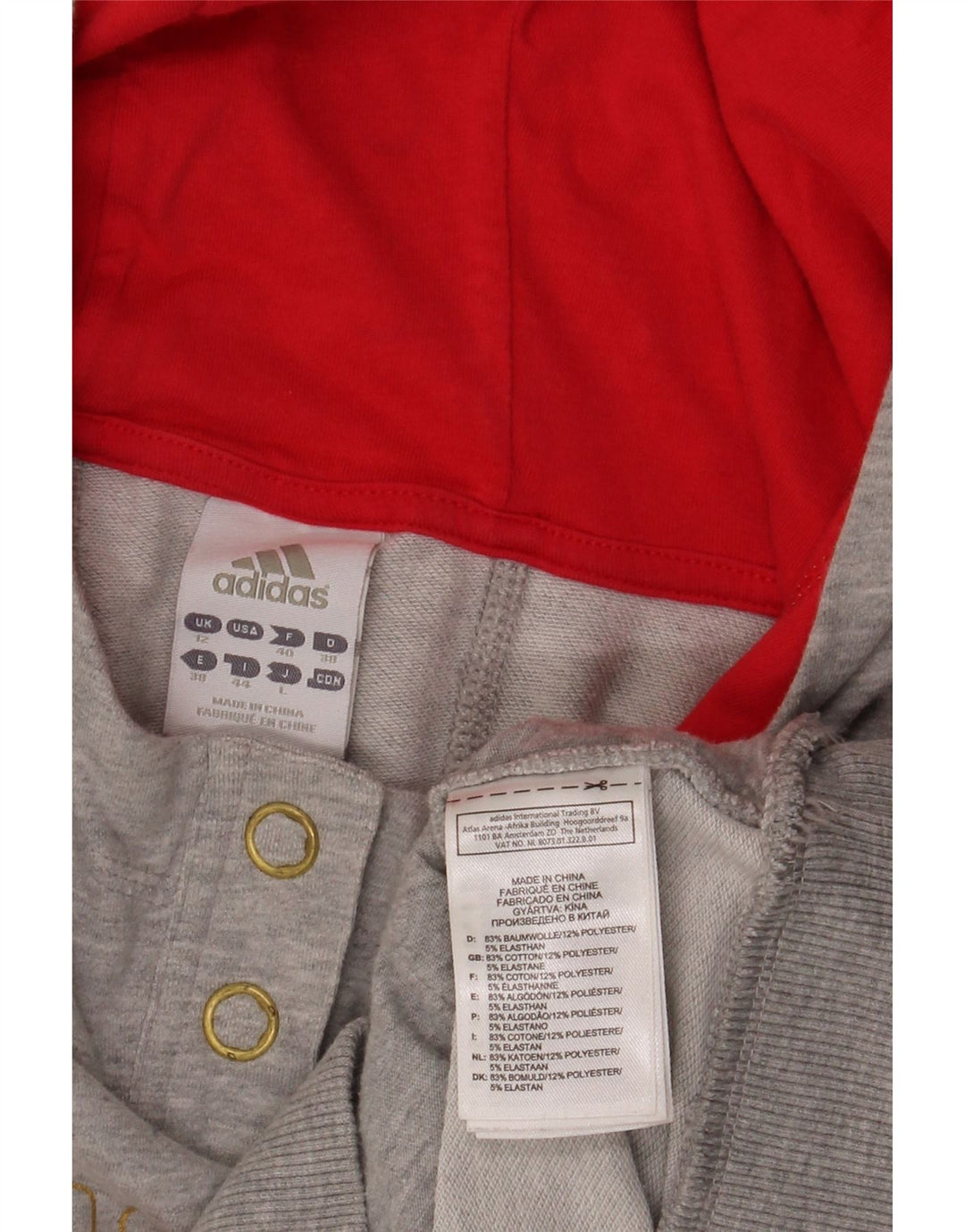 Adidas Pull à capuche graphique pour femme avec col boutonné UK 12 Gris moyen en coton