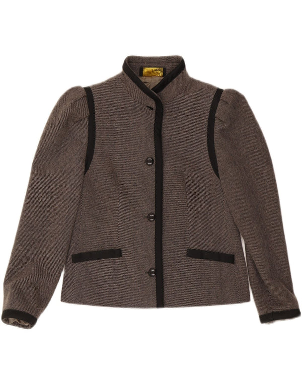 vintage Femme 4 Bouton Blazer Veste UK 36 Petit Gris Colorblock