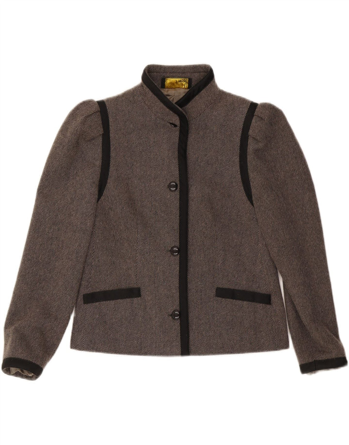 vintage Femme 4 Bouton Blazer Veste UK 36 Petit Gris Colorblock