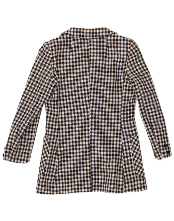 VINTAGE Femme 3 Bouton Blazer Veste UK 10 Petit Bleu Marine Vichy