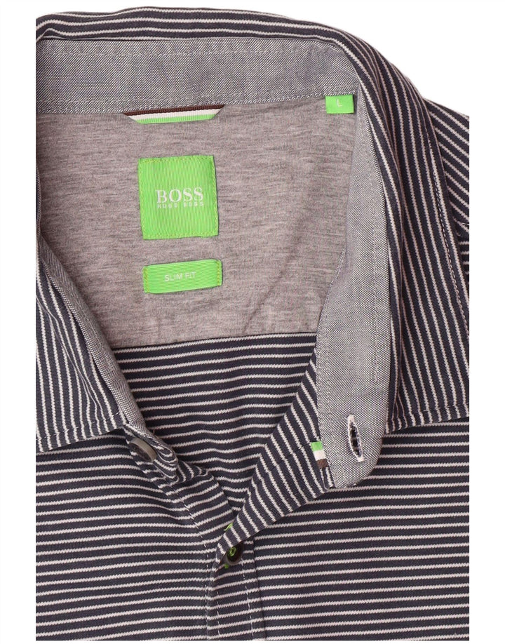 HUGO BOSS Chemise Slim Fit à manches courtes pour hommes, grands rayures bleu marine