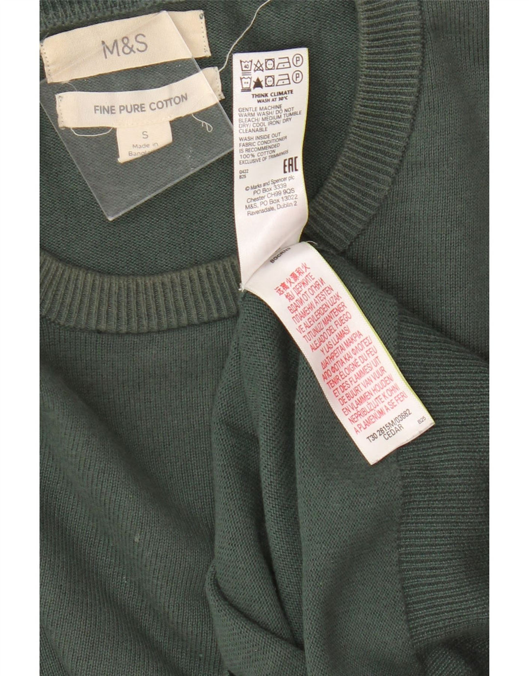 Marks & Spencer Pull col rond pour homme en coton vert petit