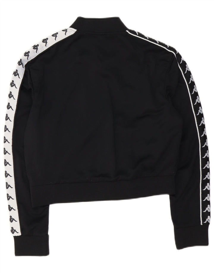 Kappa Femmes Graphique Crop Survêtement Top Veste UK 14 Moyen Noir Polyester