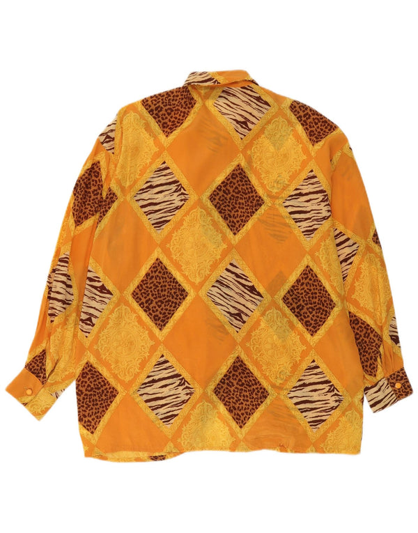 vintage Femme Chemise surdimensionnée Blouse UK 14 Acétate Patchwork Orange Moyen
