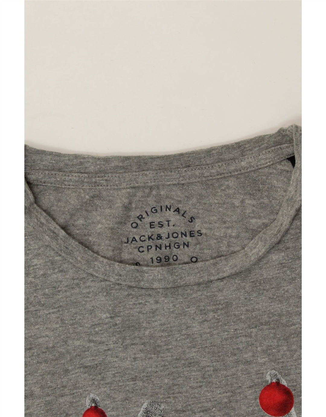 JACK & JONES Mens Graphic T-Shirt Top Medium Grey Christmas Vintage Jack & Jones and Second-Hand Jack & Jones from Messina Hembry 