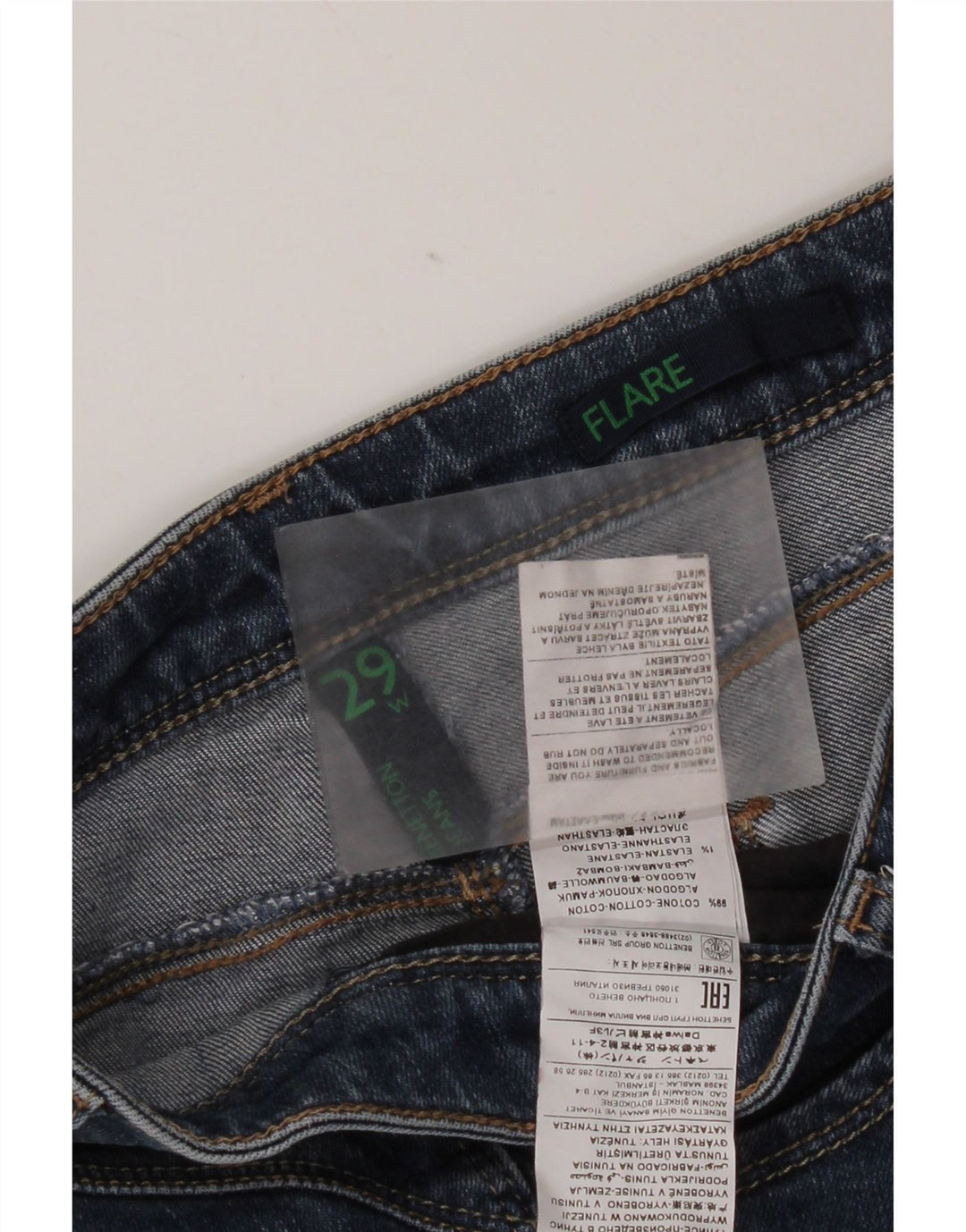 Benetton Jean Évasé Femme W29 L31 Bleu Coton