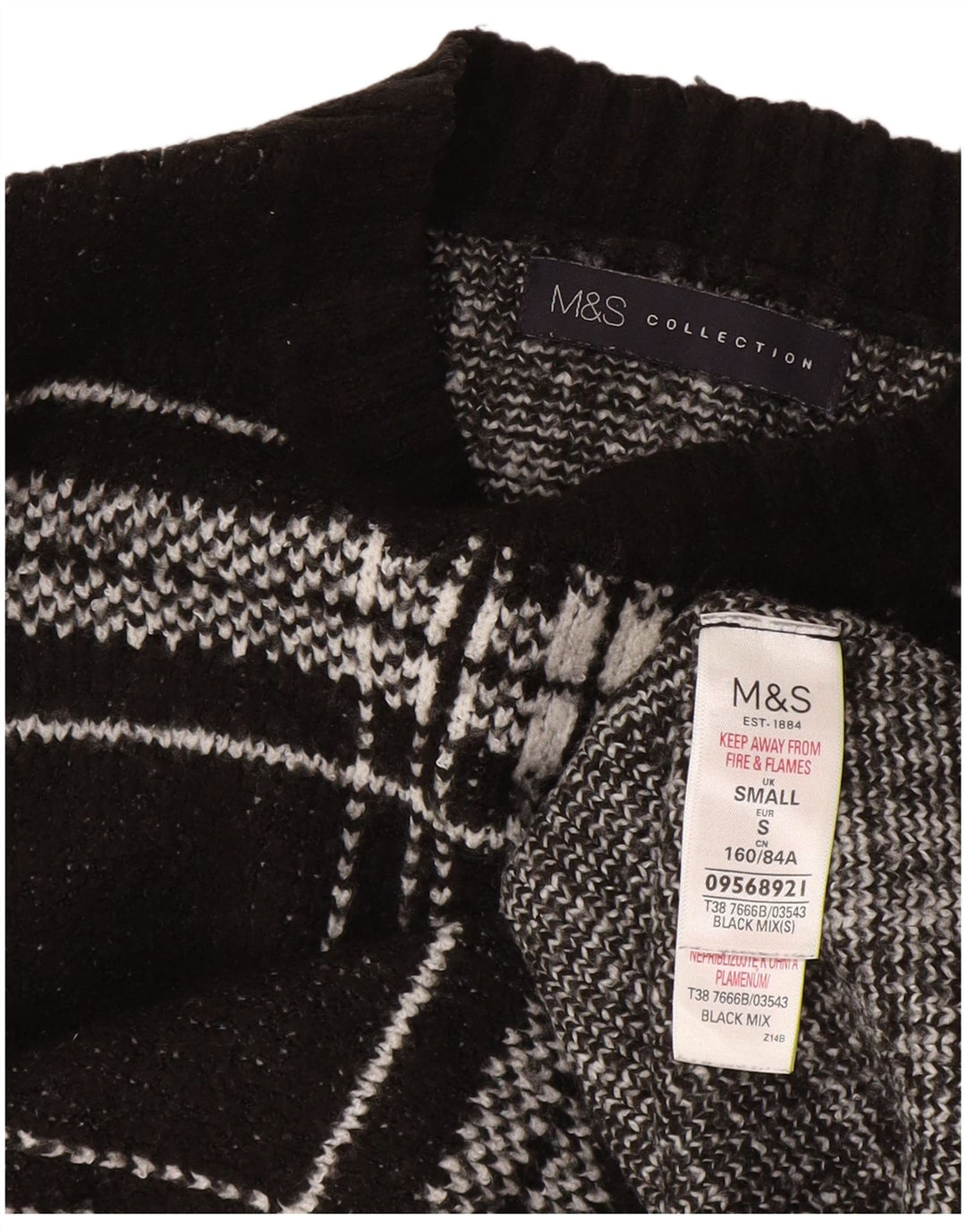 Marks & Spencer Pull à col rond pour femme UK 10 Petit carreaux noirs