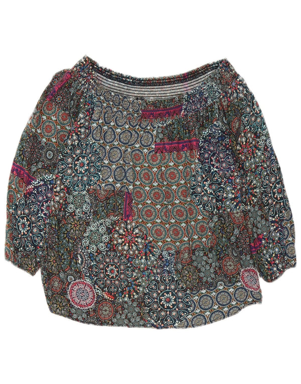 Desigual Femme Haut à Manches 3/4 Épaules Dénudées UK 6 XS Multicolore Floral
