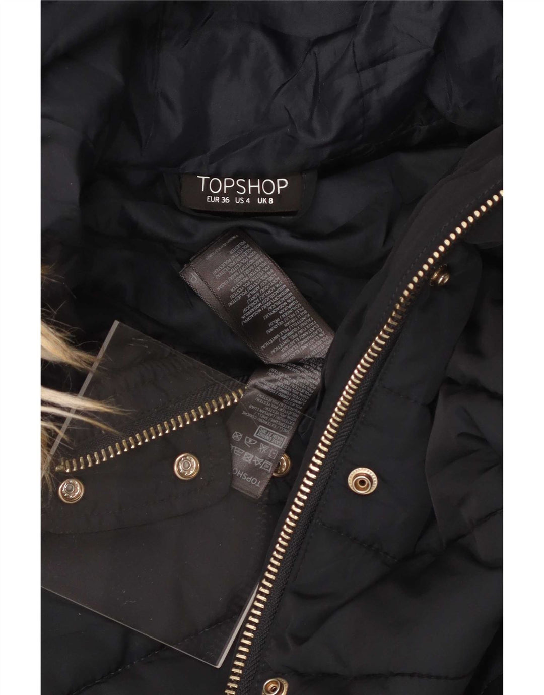 Topshop Veste matelassée à capuche pour femme UK 8 Small Bleu marine Polyester